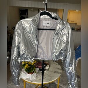 Fashion Nova Metallic Silver Puffer Jacket